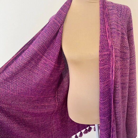Lilly Pulitzer Tova Metallic Knit Cardigan Sweater w/ Tassels Purple Pink XL - Picture 7 of 13